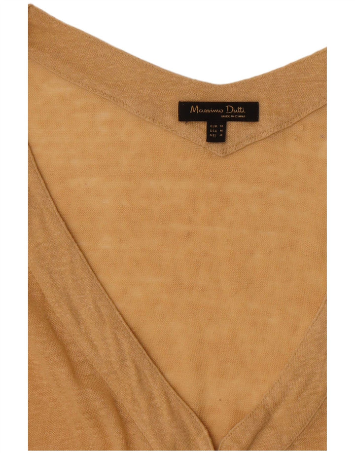 Top cardigã feminino de manga curta Massimo Dutti Reino Unido 14 médio bege