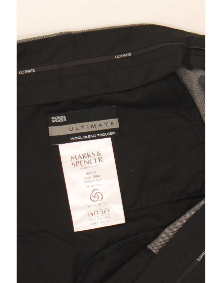 Calça masculina Marks & Spencer Ultimate Pegged Suit W38 L31 cinza poliéster