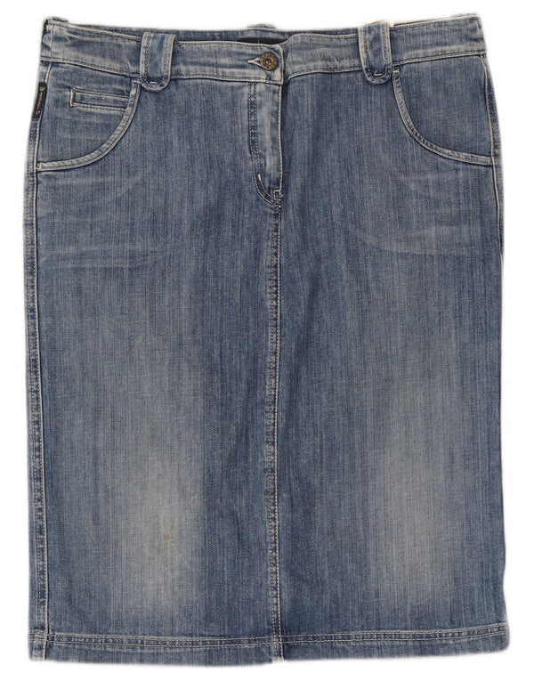Saia jeans feminina Armani UK 16 grande W34 algodão azul