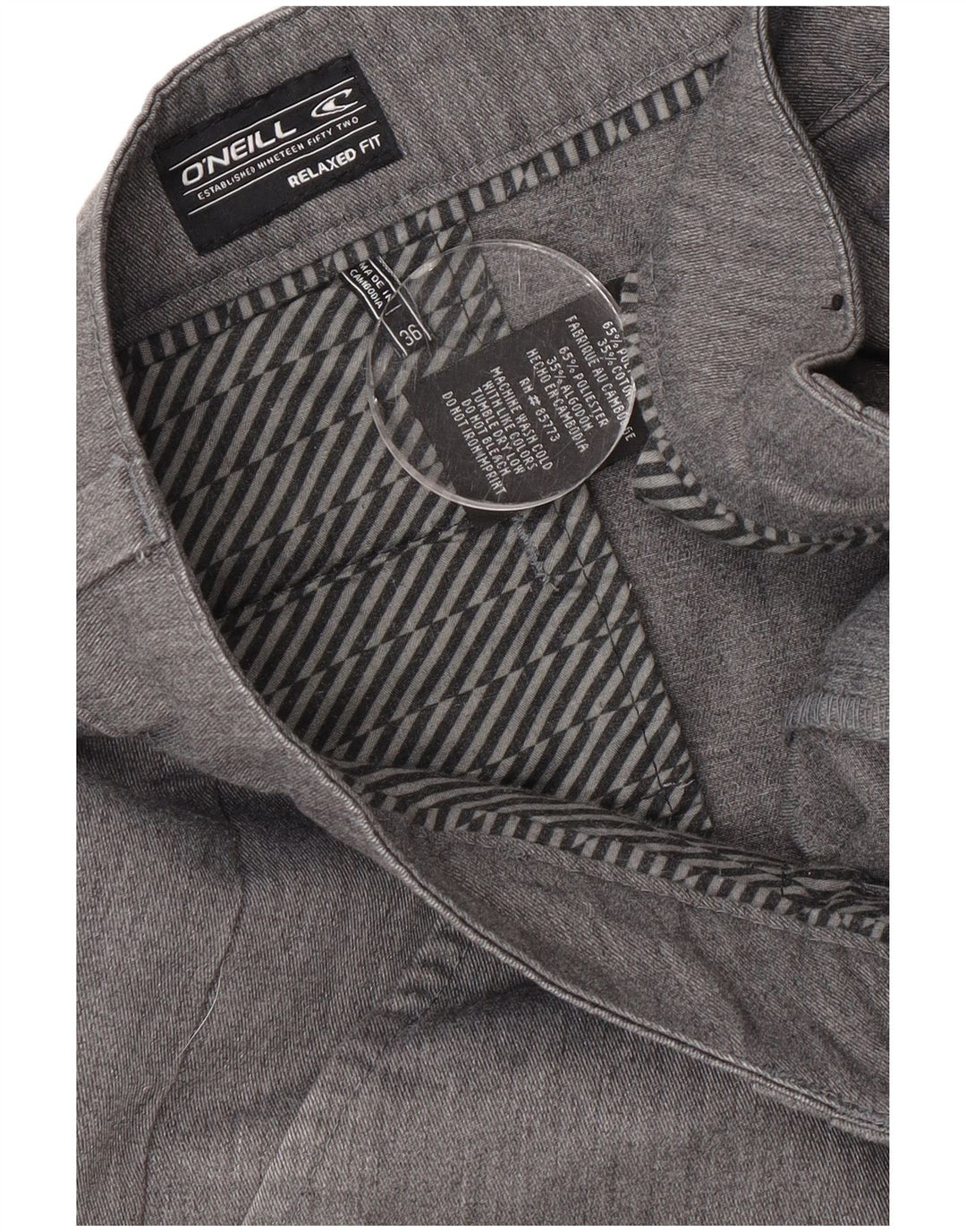 O'Neill Mens Relaxed Fit Cargo Shorts W36 Grande Poliéster Cinza