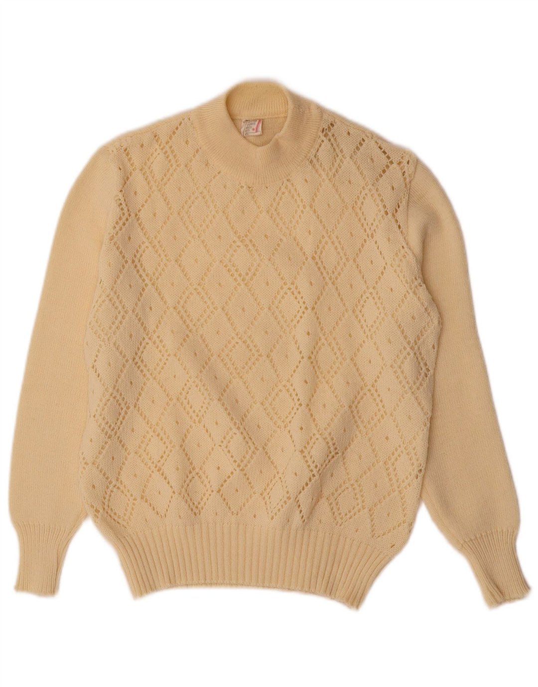 Suéter feminino VINTAGE com gola tartaruga UK 10 pequeno off white