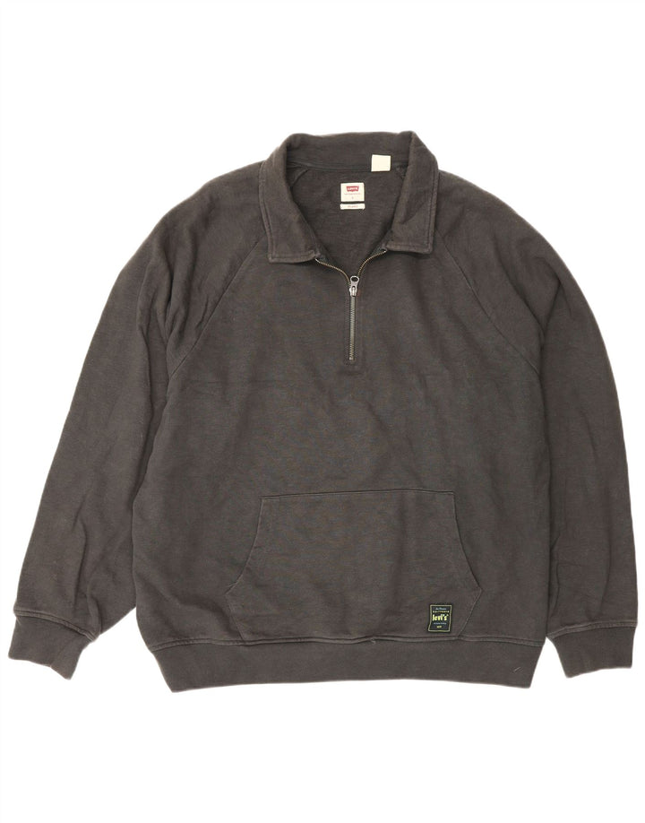 Moletom masculino Levi's com gola polo relaxada grande algodão cinza