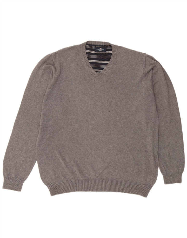 Suéter masculino Marks & Spencer Blue Harbor com decote em V, grande algodão cinza