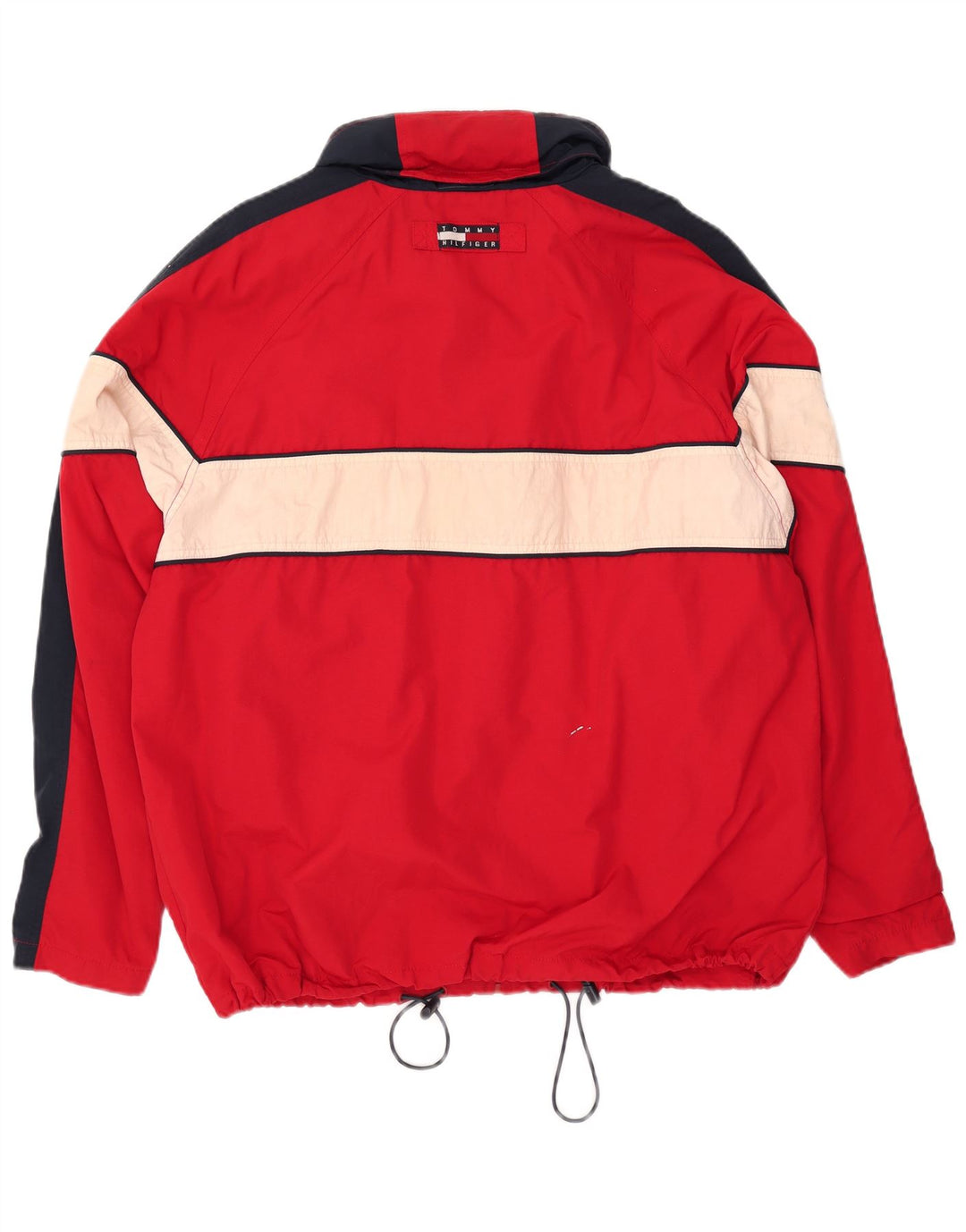 Jaqueta de chuva masculina Tommy Hilfiger com capuz Reino Unido 40 grande bloco colorido vermelho nylon