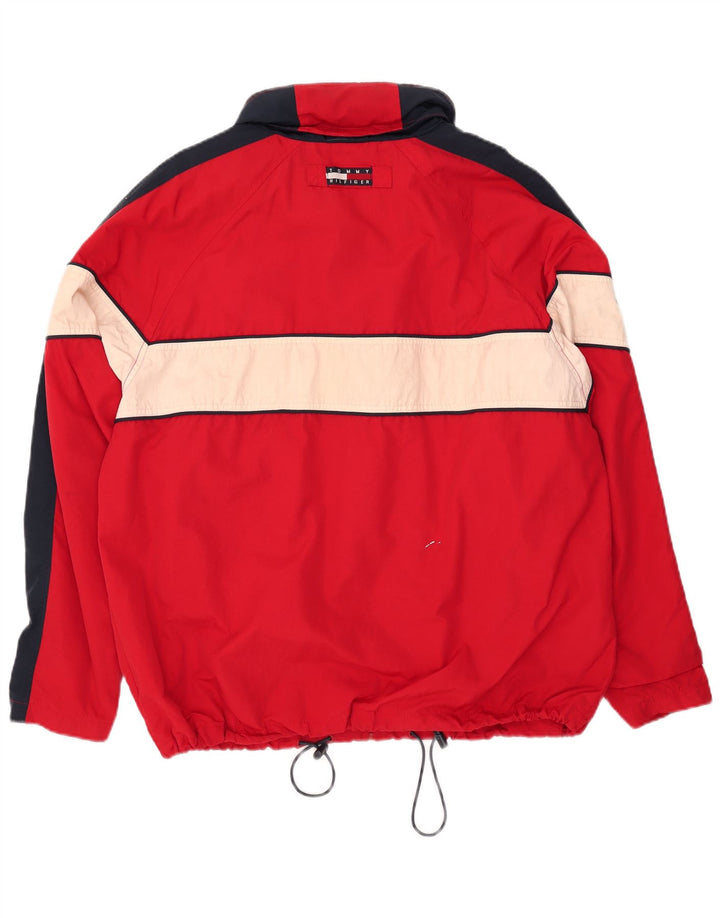 Jaqueta de chuva masculina Tommy Hilfiger com capuz Reino Unido 40 grande bloco colorido vermelho nylon