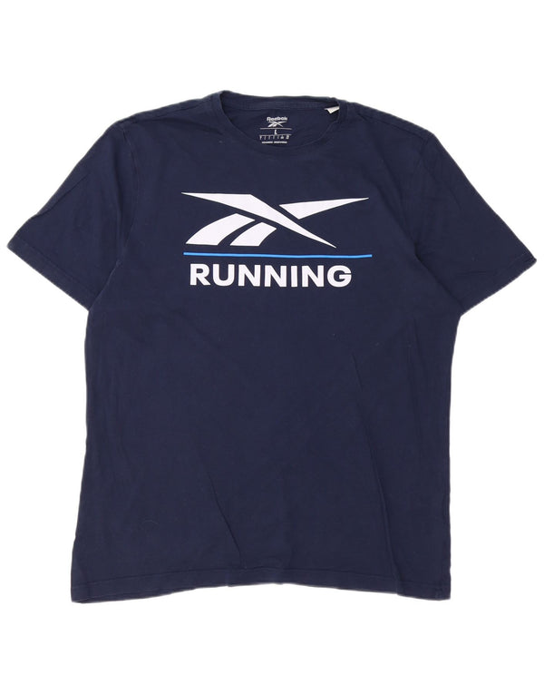 Camiseta gráfica masculina REEBOK grande algodão azul marinho