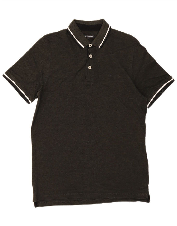 Camisa polo masculina JACK & JONES algodão listrado verde médio