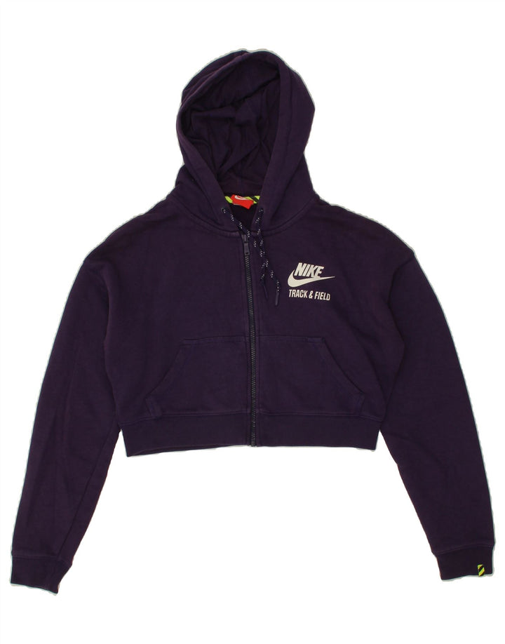 NIKE Womens Crop Graphic Zip Hoodie Sweater UK 14 Medium Purple Vintage Nike and Second-Hand Nike from Messina Hembry 