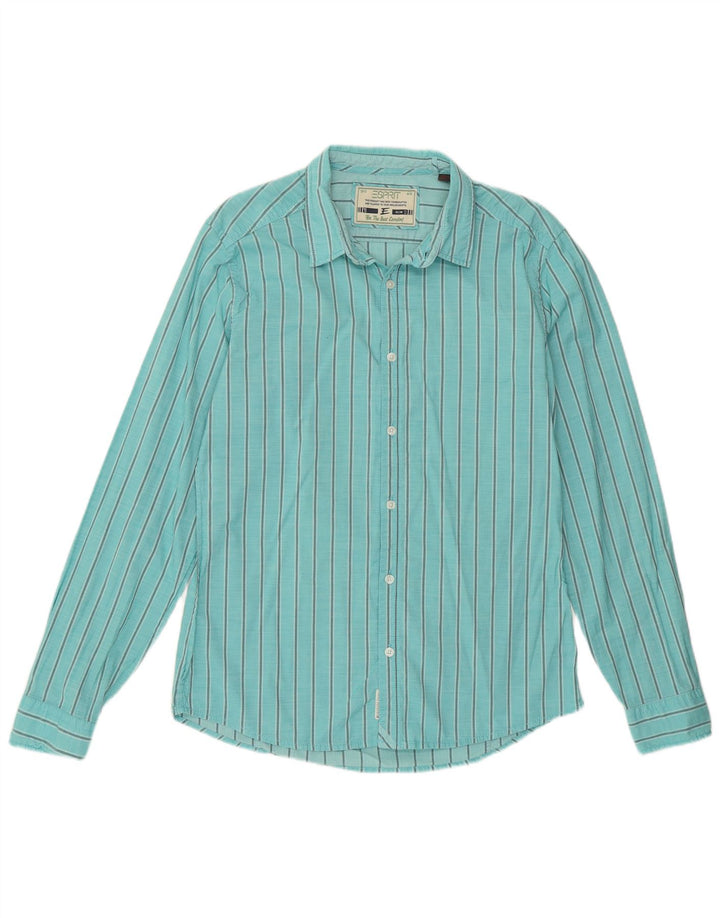 Camisa masculina ESPRIT Slim Fit média turquesa risca de giz