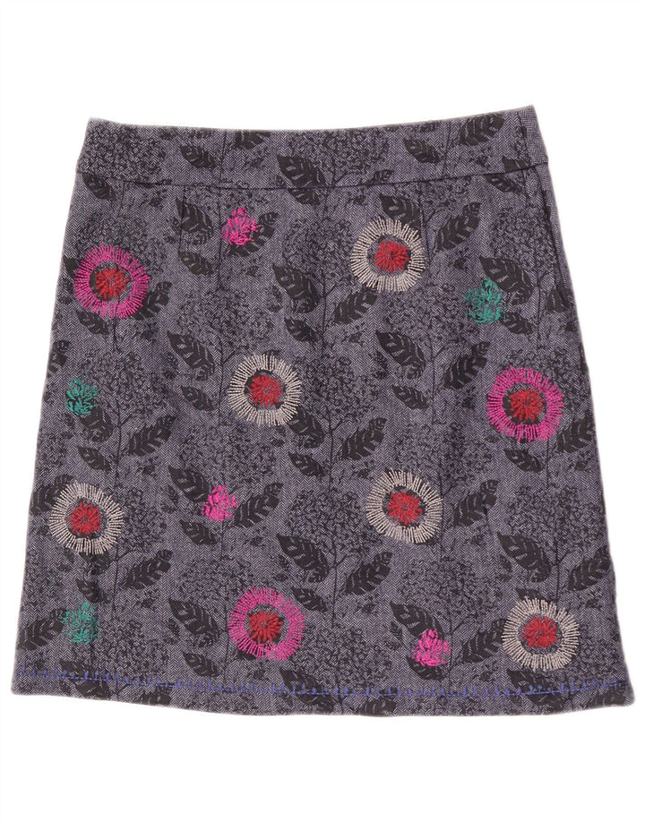 Saia reta feminina White Stuff UK 12 poliéster floral cinza médio W31