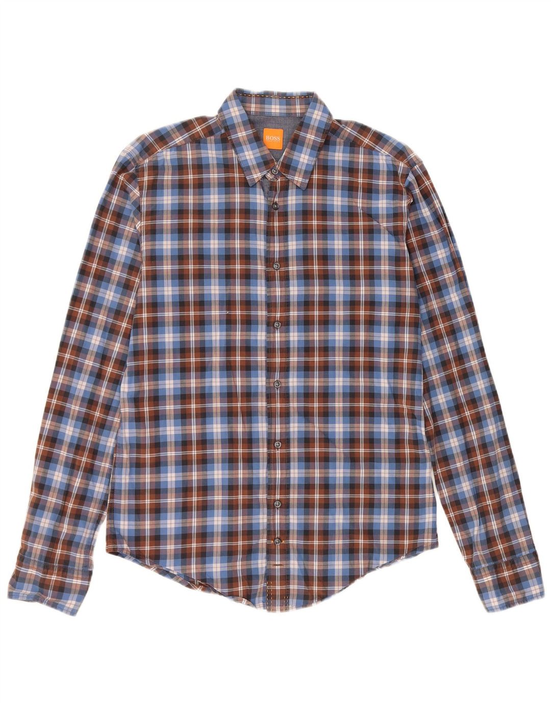 Camisa masculina HUGO BOSS de algodão xadrez azul médio