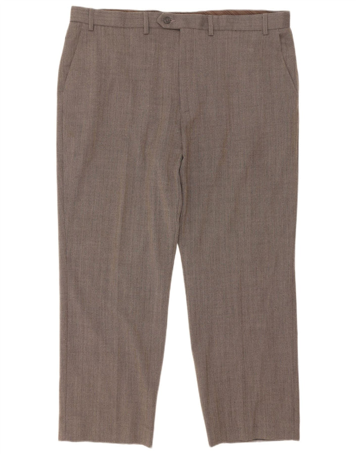 Calça masculina de terno reto Marks & Spencer W40 L29 cinza espinha de peixe