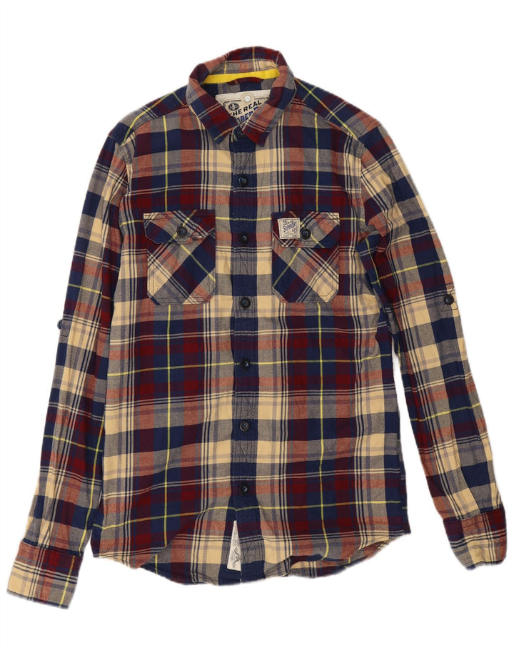 Camisa masculina Superdry de flanela pequena xadrez multicolorida de algodão