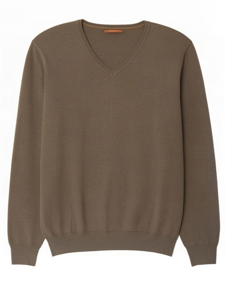 Suéter masculino Massimo Dutti com decote em V grande cáqui
