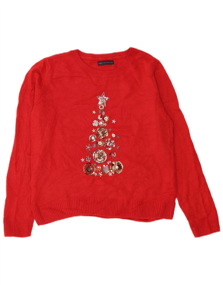 Suéter feminino Marks & Spencer com gola redonda e gola redonda Reino Unido 14 médio vermelho