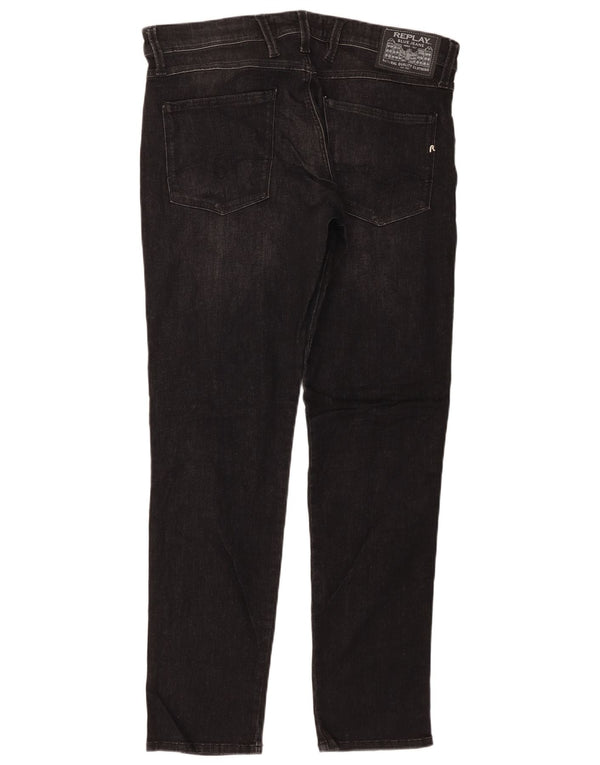Replay Mens Anbass Slim Jeans W34 L32 Algodão Preto