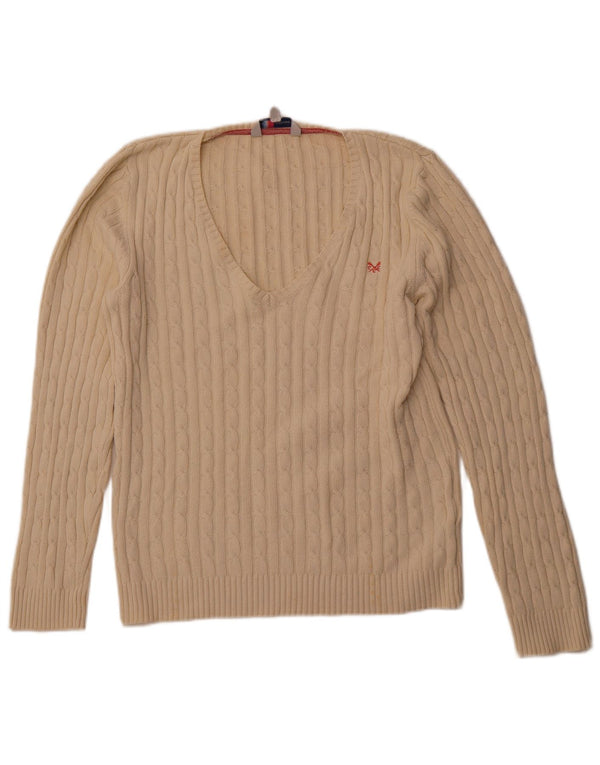 CREW CLOTHING Suéter feminino com decote em V UK 18 XL algodão branco