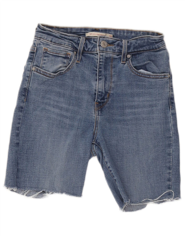 Shorts jeans feminino Levi's 721 cintura alta W26 pequeno algodão azul