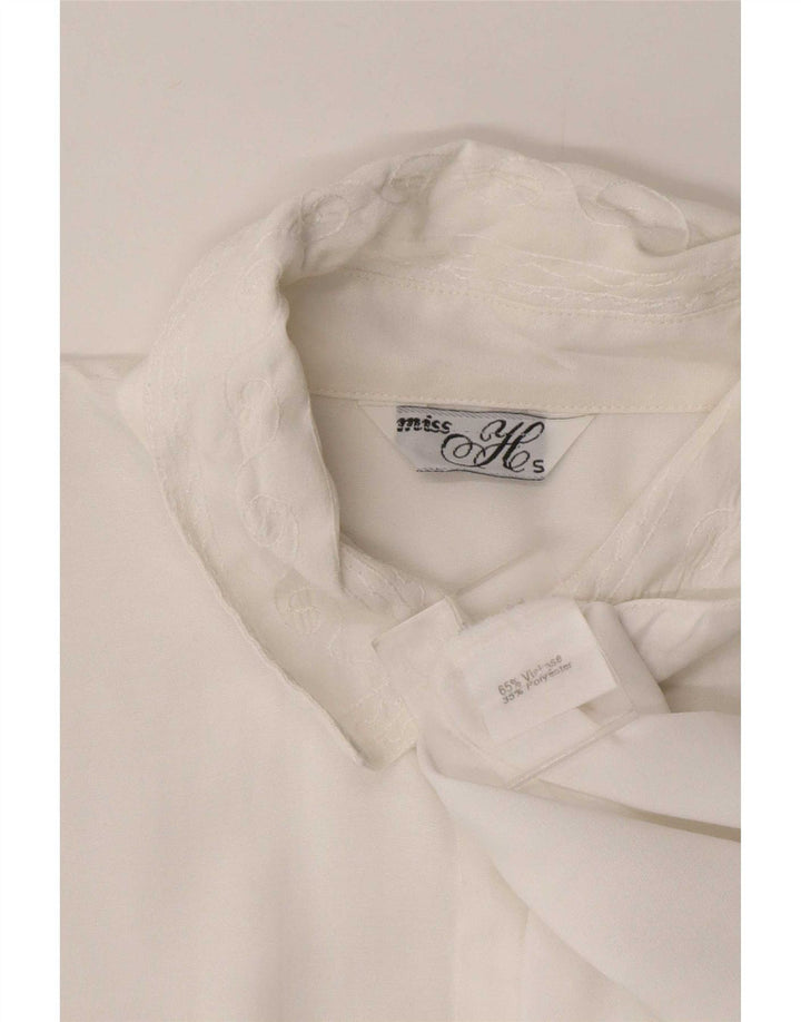 Blusa feminina vintage de grandes dimensões Reino Unido 10 viscose branca pequena