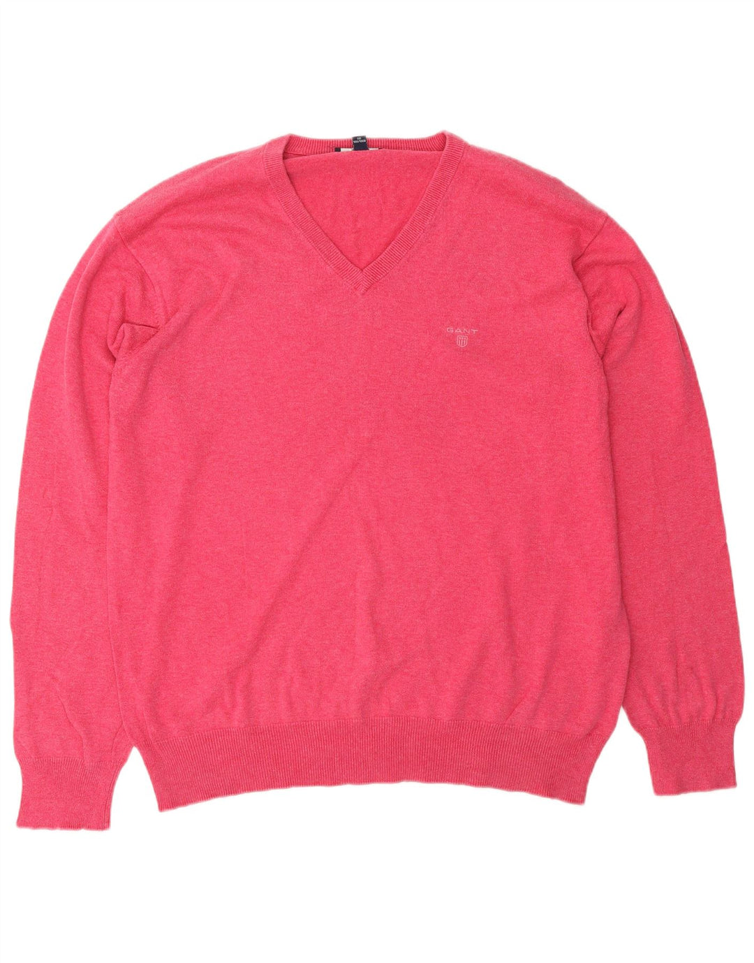 GANT Mens V-Neck Jumper Sweater XL Pink Cotton