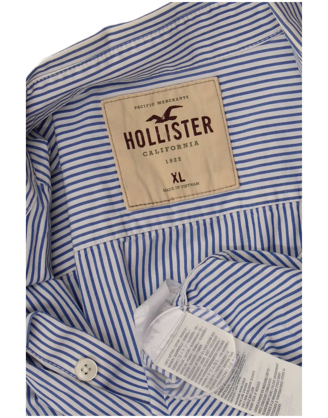 Camisa masculina Hollister XL azul risca de giz algodão