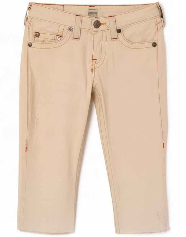 Bermuda jeans feminina True Religion com estampa gráfica pequena W27 off white