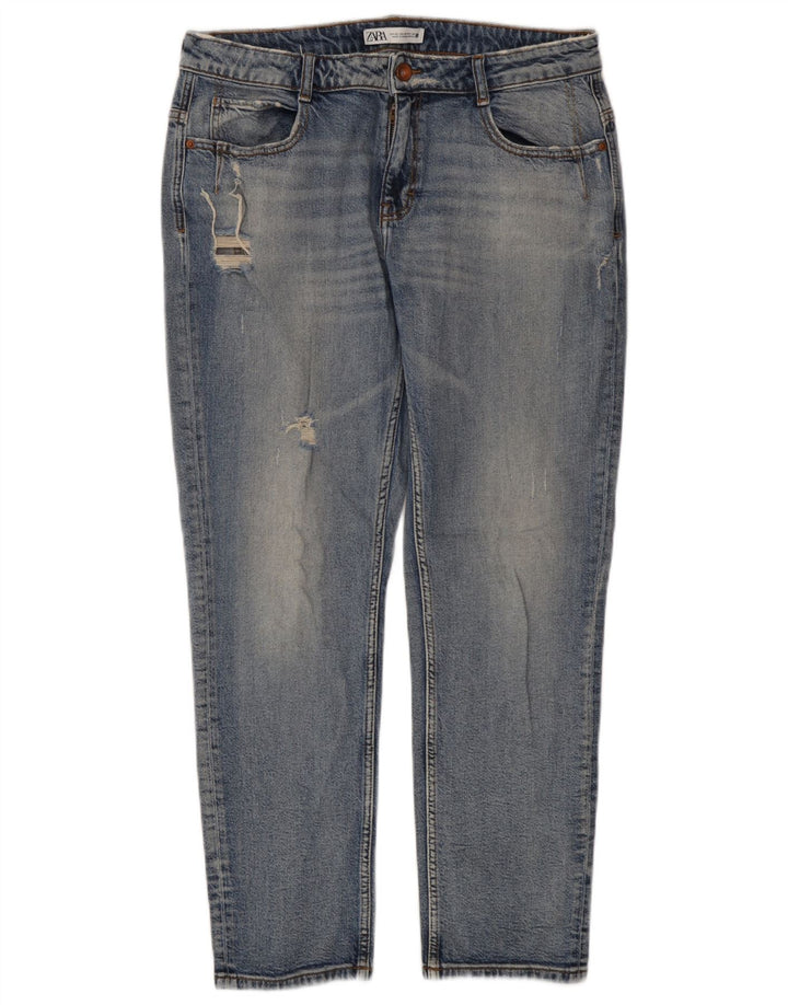 Zara Jeans feminino slim desgastado UE 40 médio W30 L28 algodão azul