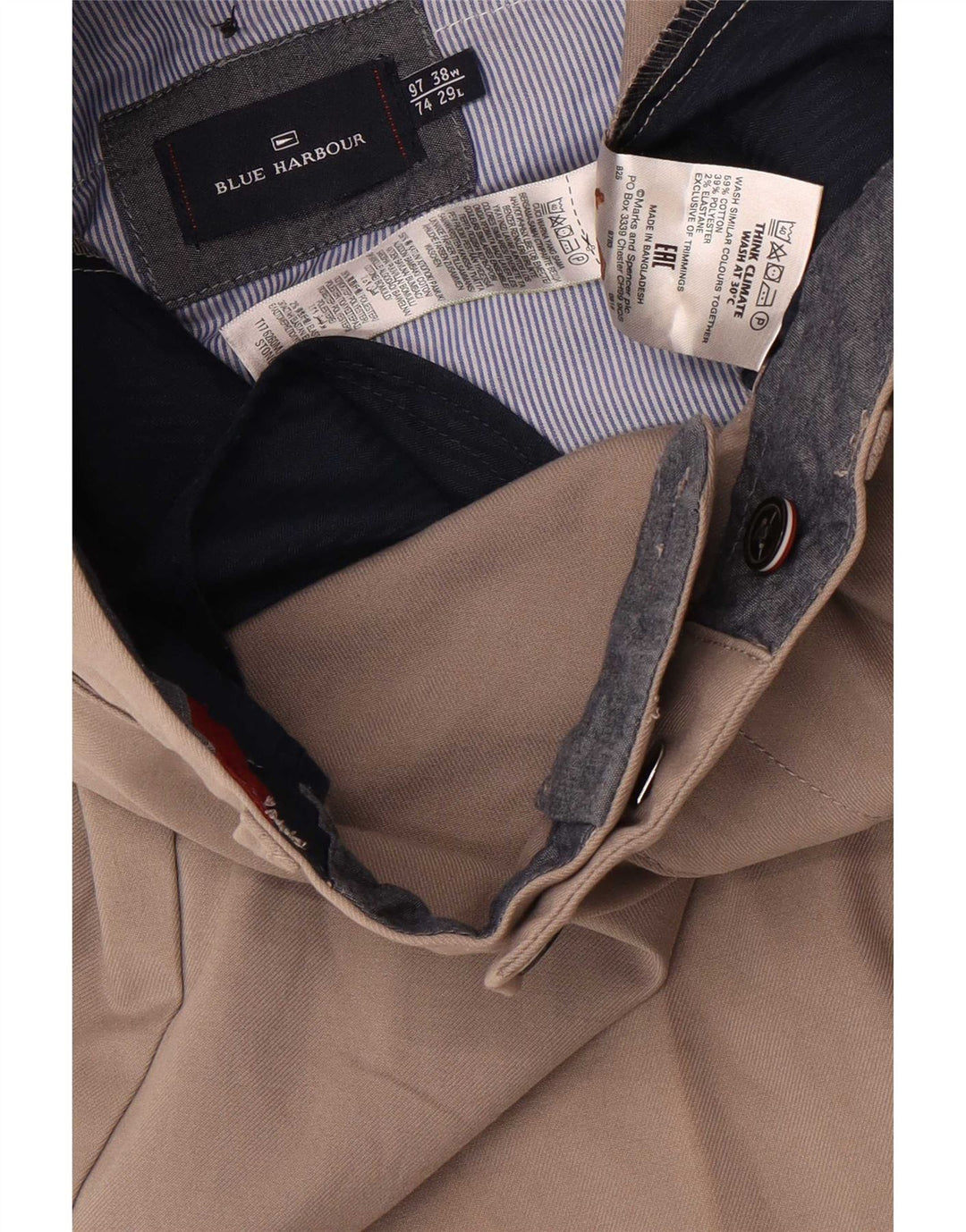 Calça cortada masculina Marks & Spencer Blue Harbor W38 L25 algodão cinza