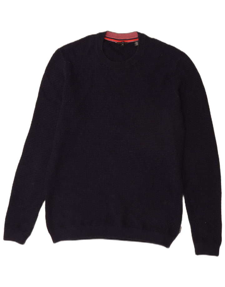Suéter masculino Ted Baker com gola redonda, tamanho 3, algodão azul marinho médio