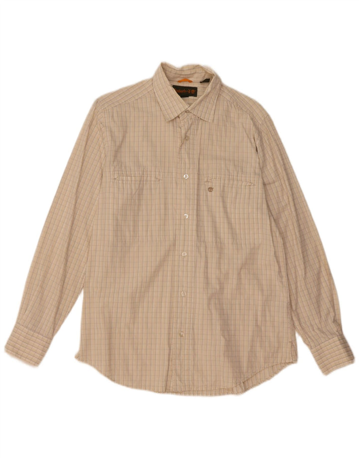 Camisa masculina Timberland pequena xadrez bege algodão