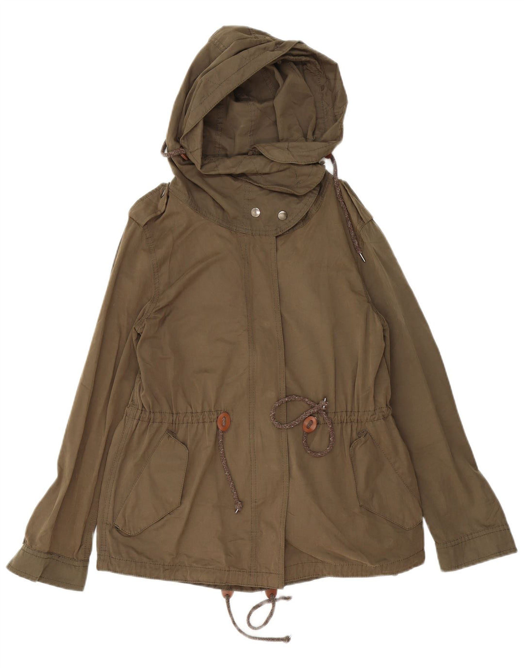 Jaqueta militar feminina com capuz Zara UK 14 algodão cáqui médio