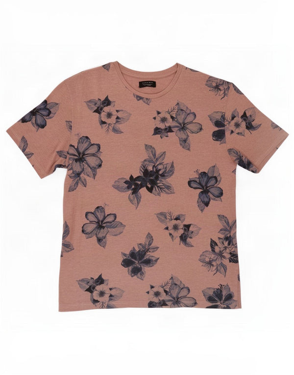 Camiseta gráfica masculina Zara Top médio rosa floral