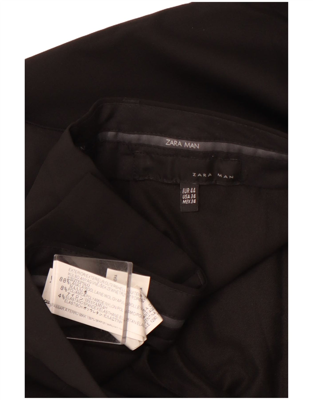 Calça masculina reta ZARA EU 44 grande W34 L31 lã preta