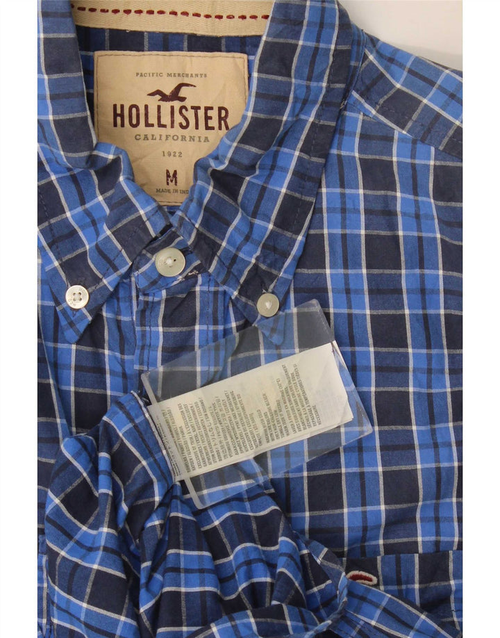 Camisa masculina Hollister de algodão xadrez azul médio