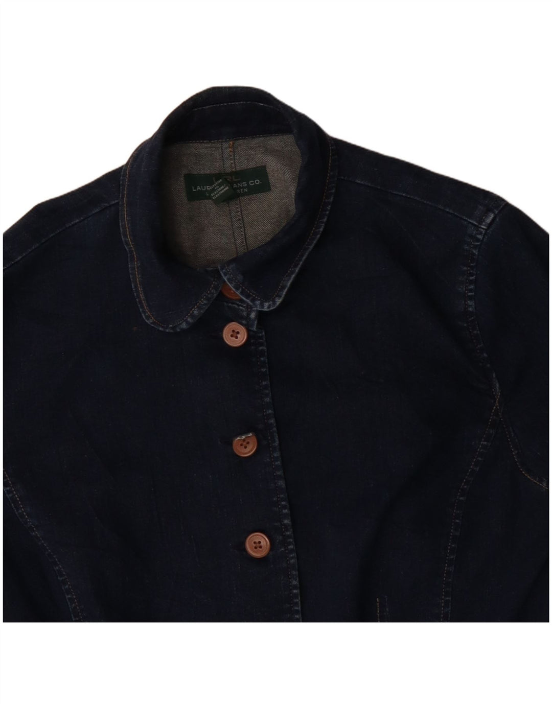 Jaqueta jeans feminina Ralph Lauren EUA 14 XL algodão azul marinho