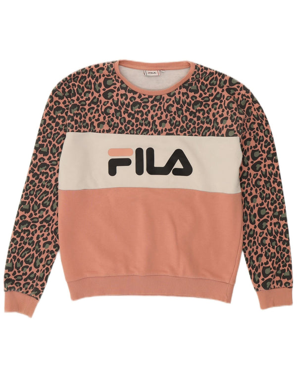 Fila moletom gráfico feminino jumper UK 14 médio rosa algodão estampa animal