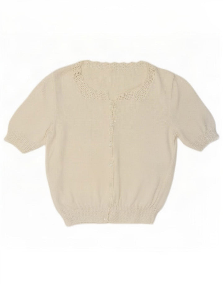 Blusa feminina vintage de manga curta UK 14 médio branco