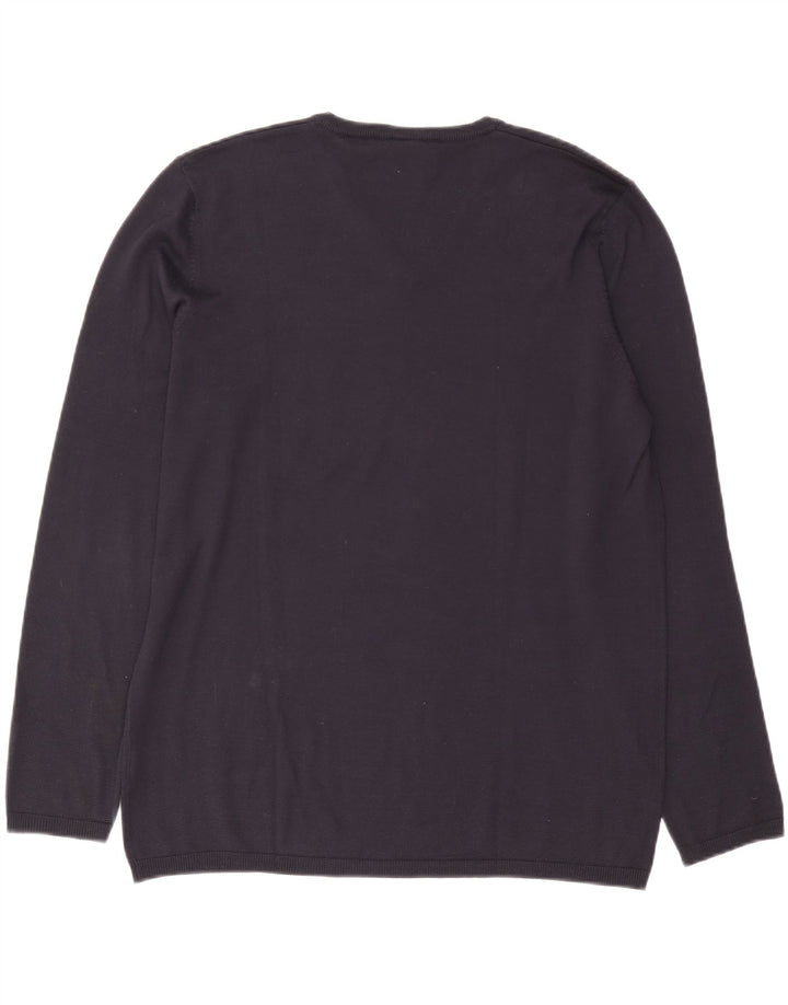 Suéter masculino Dkny com decote em V XL azul marinho seda