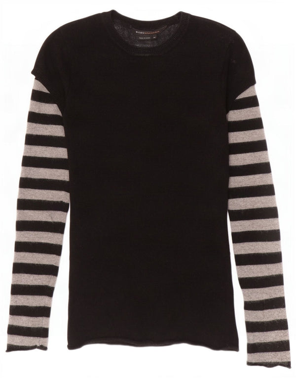 Suéter feminino BCBGMAXAZRIA com gola redonda e listrado preto Reino Unido 6 XS