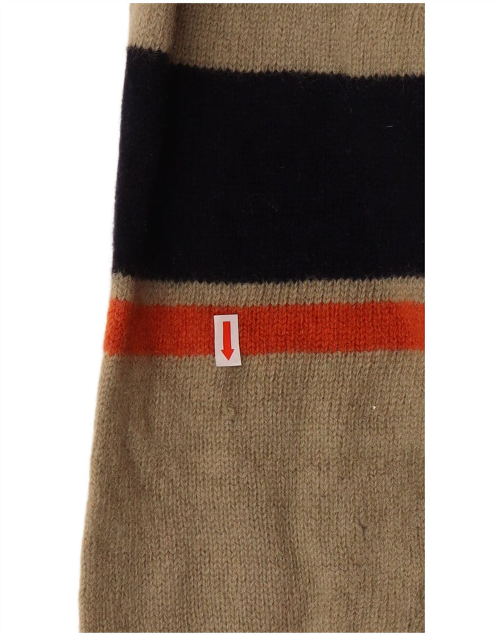 Suéter feminino Kappa com zíper e gola em lã listrada bege médio clássico