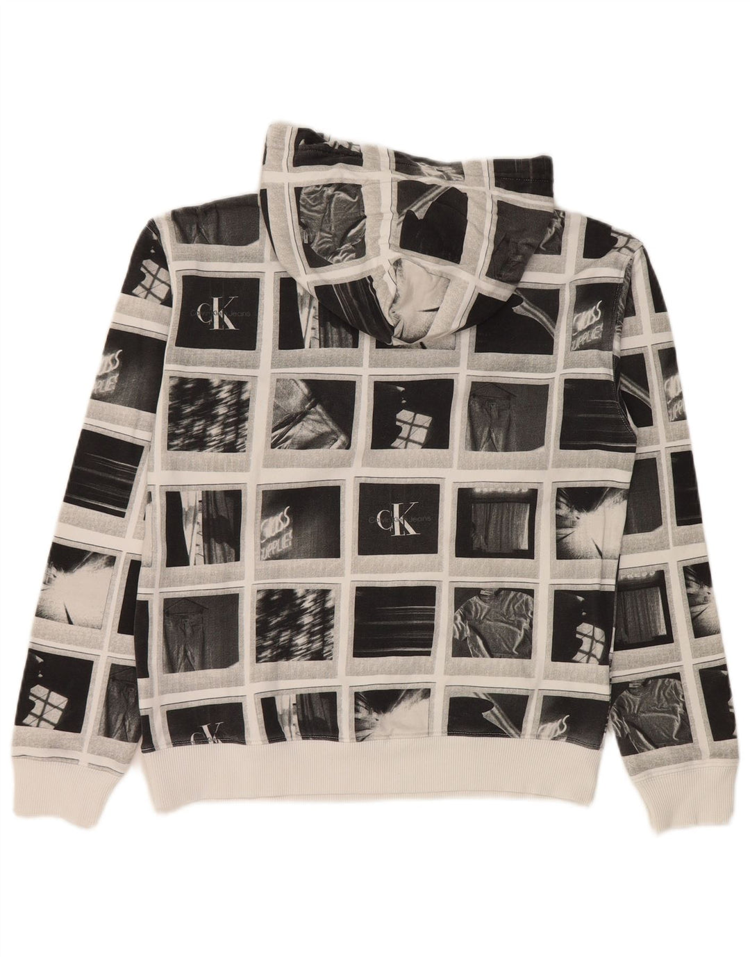 Calvin Klein Jeans Meninos moletom com capuz gráfico 13-14 anos cinza patchwork