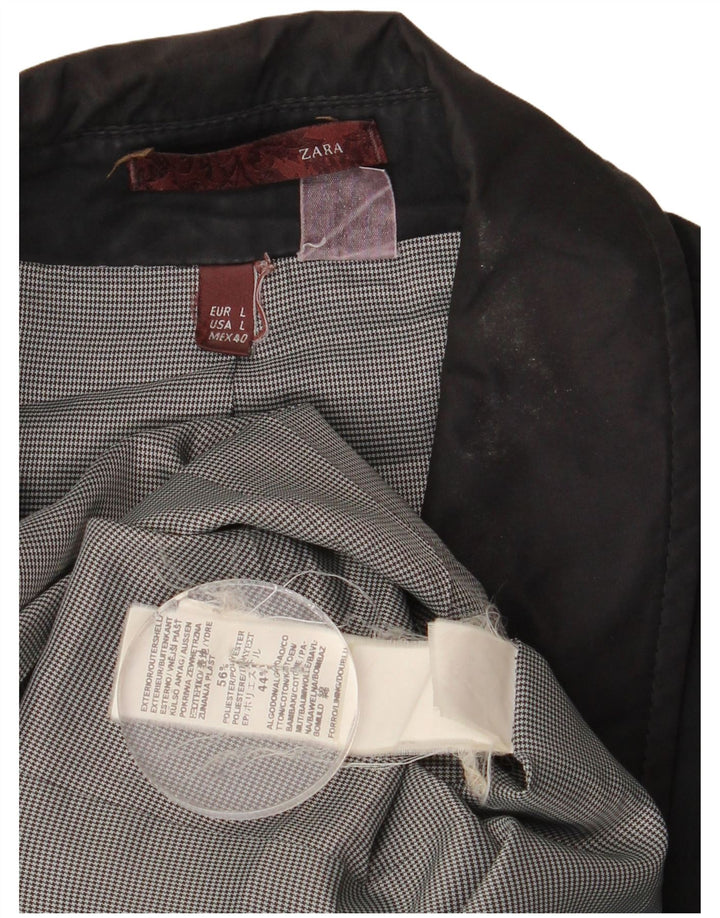 Zara Mens Trench Coat UK 40 Grande Poliéster Preto