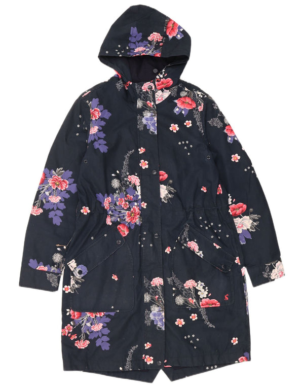 Capa de chuva feminina com capuz Joules UK 12 poliéster floral azul marinho médio