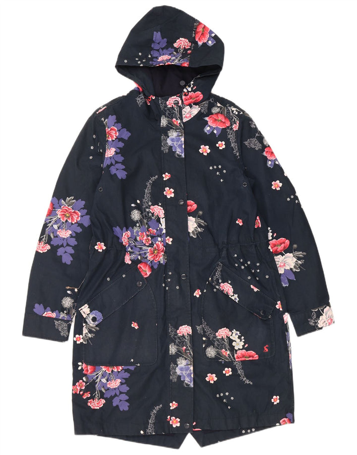 Capa de chuva feminina com capuz Joules UK 12 poliéster floral azul marinho médio