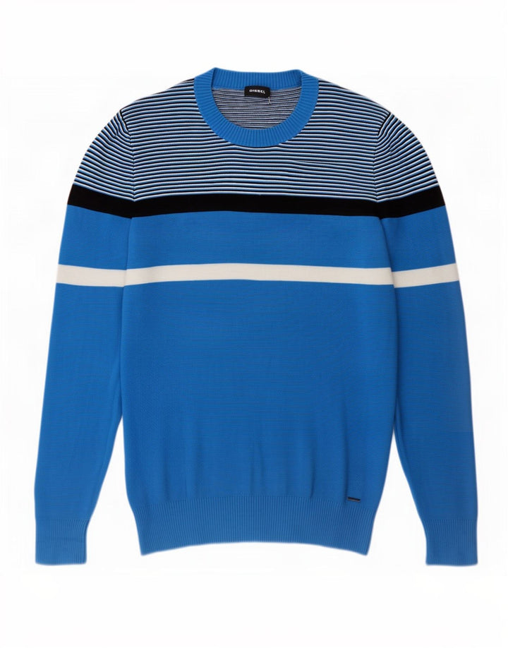 Suéter diesel masculino com gola redonda, pequeno, azul, algodão colorblock