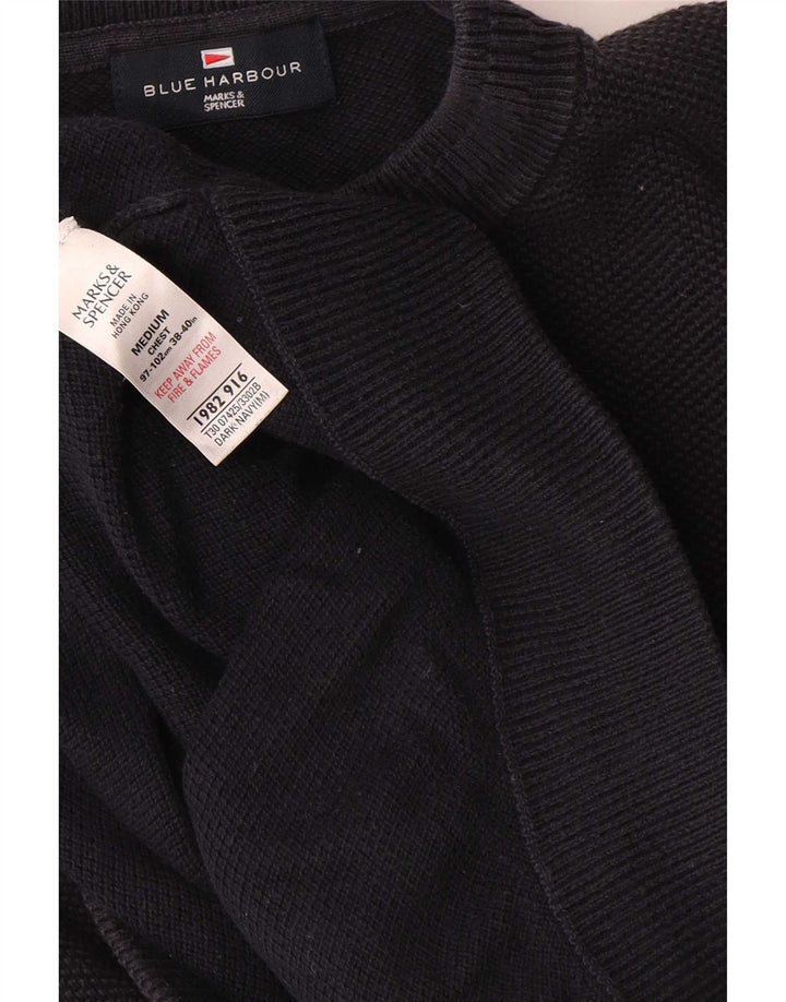Suéter masculino Marks & Spencer Blue Harbor com gola redonda, azul marinho médio