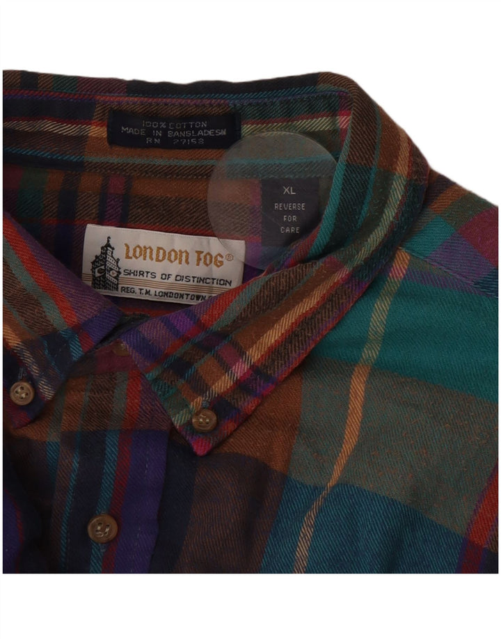 Camisa masculina de flanela xadrez London Fog XL de algodão xadrez multicolorido