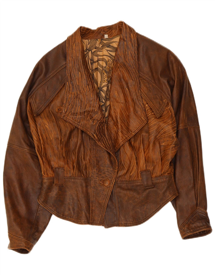 Jaqueta de couro bomber feminina vintage IT 44 motociclista marrom médio tie-dye