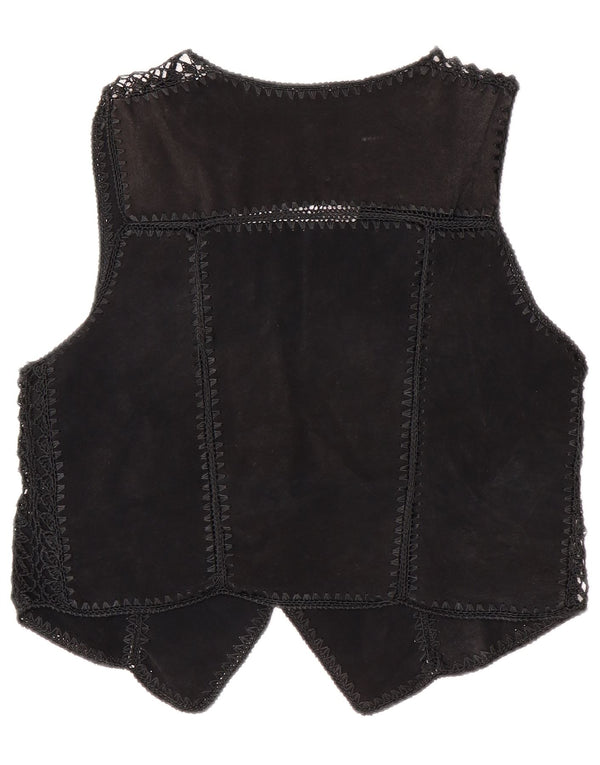 Colete feminino vintage de camurça UK 14 patchwork preto médio