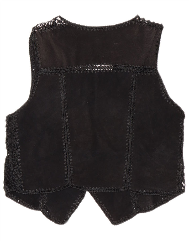 Colete feminino vintage de camurça UK 14 patchwork preto médio